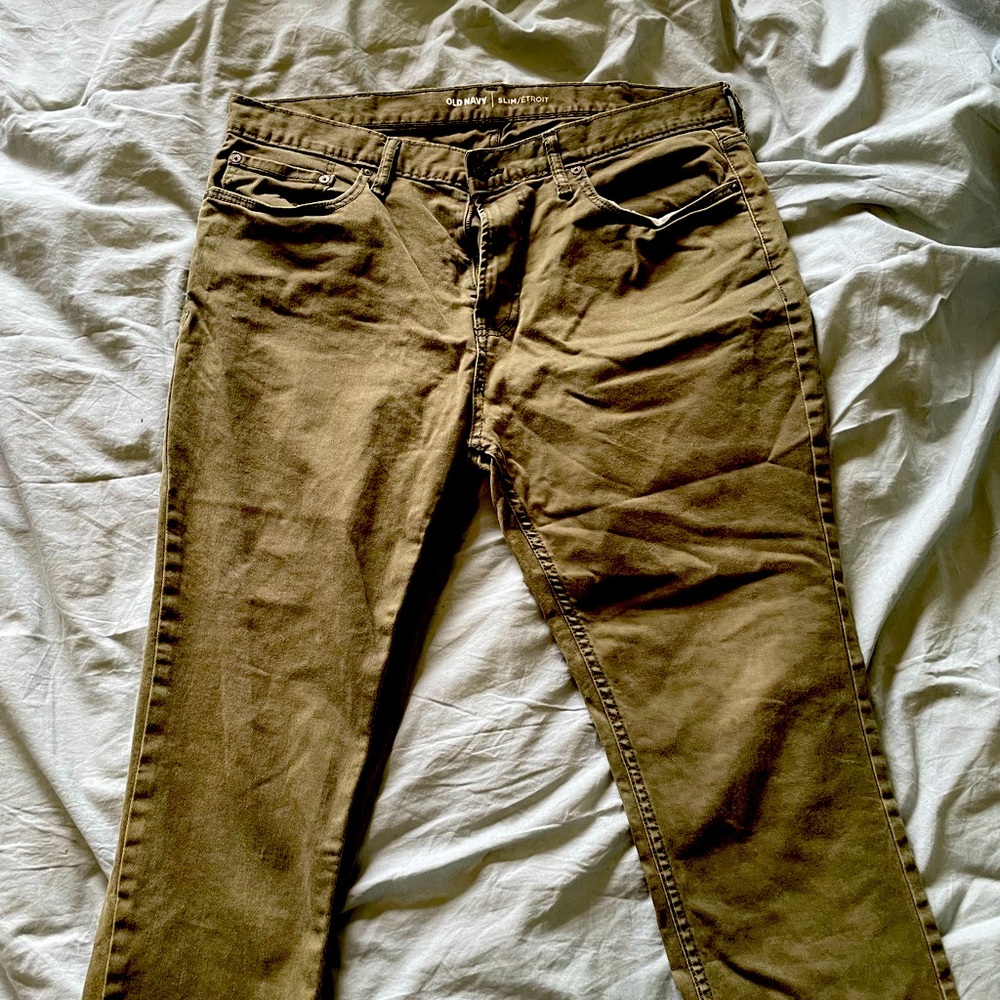 Green jeans from Old Navy.